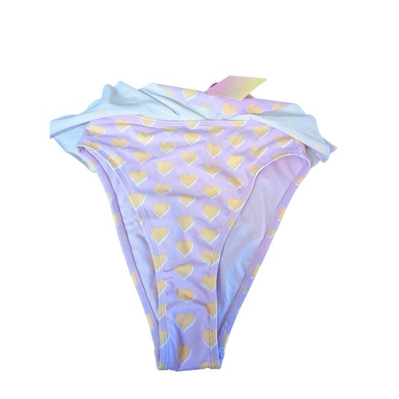 Stoney Clover Ruffle Bikini Bottom XS Pink Purple Orange Heart High Leg Swimsuit - Picture 3 of 14